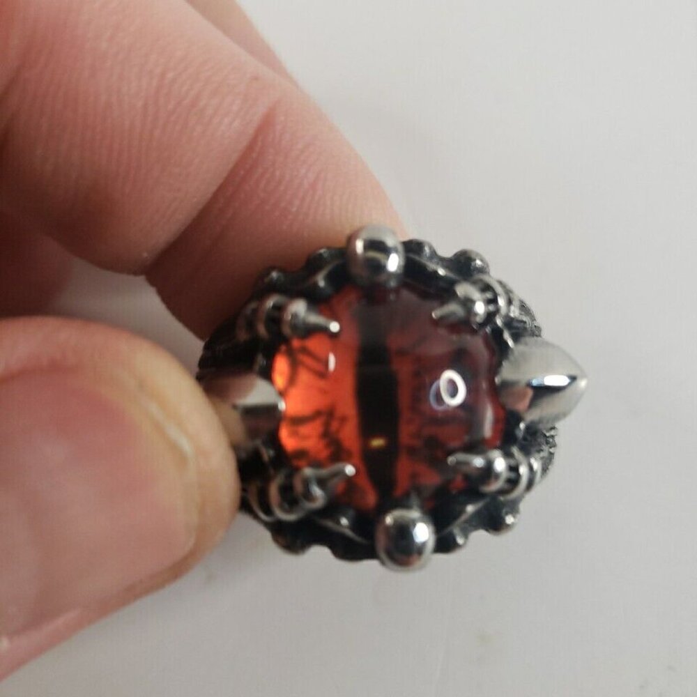 Cool Mens Stainless Steel Dragon Claw Red Evil Eye Eyeball Ring